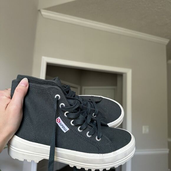 Superga Alpina Womens US 6.5 EU 37 Lug Sole Canvas High Top Sneaker Boot Green - Picture 12 of 12